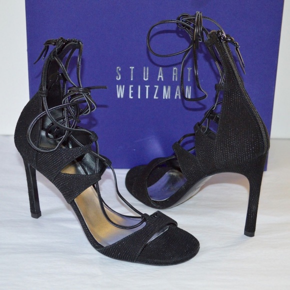Stuart Weitzman LEGWRAP Black Goose Bump Nappa Leather Heel Wrap sz 8 - Picture 3 of 6